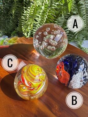 Vintage Glass Paperweights, Art Glass Spheres, Ball with Controlled Air bubbles